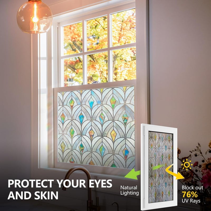 ADD.HERES 3D Stained Glass Window Film, Decorative Window Privacy Film for Bathroom,Front Door,Home, Sun Blocking Heat Control,Static Cling,Malachite, 17.3inch x 47.2inch - Image 3